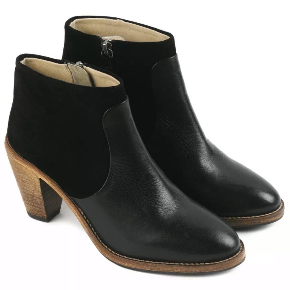 BODEN “Harper” Black Leather Suede Bootie size 39 9 - Picture 1 of 9